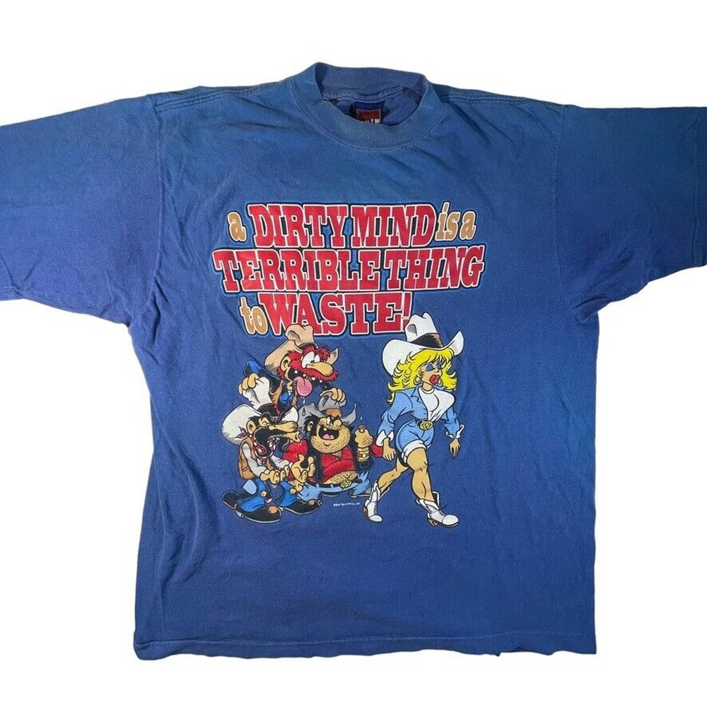 "A dirty mind is a terrible thing to waste!" vintage t-shirt cartoon 90s XL